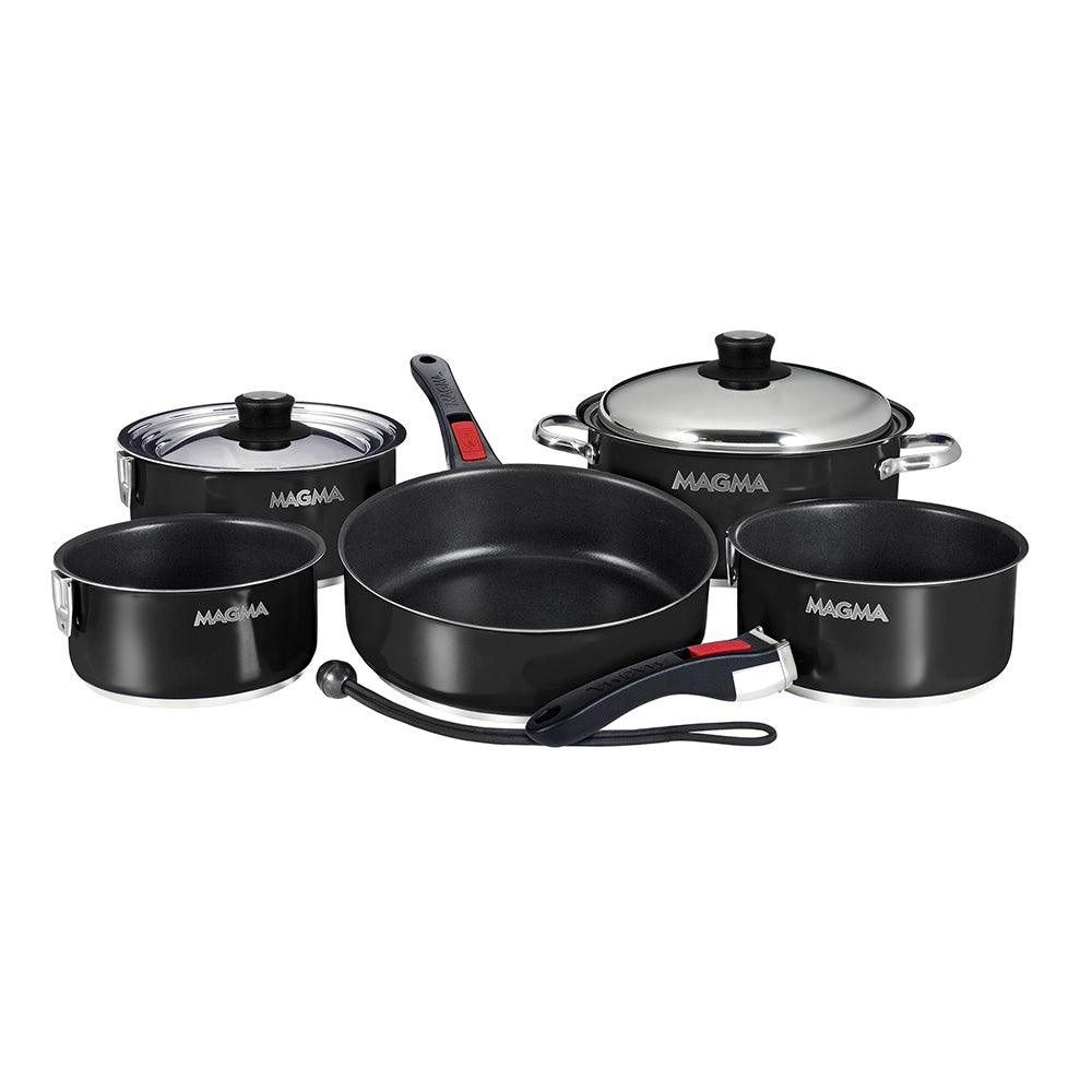 Magma Nestable 10 Piece Induction Non-Stick Enamel Finish Cookware Set - Jet Black - Boat Gear USA