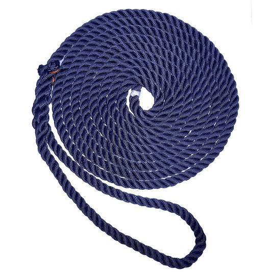 New England Ropes 1/2" Premium 3-Strand Dock Line - Navy Blue - 25' - Boat Gear USA