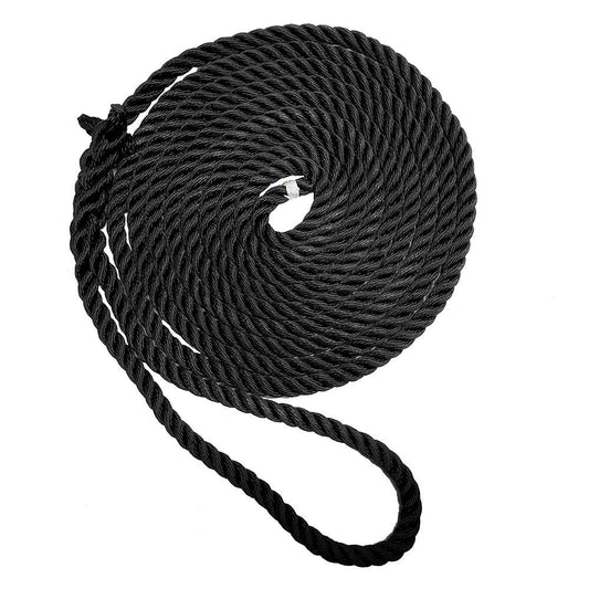 New England Ropes 3/8" Premium 3-Strand Dock Line - Black - 15' - Boat Gear USA