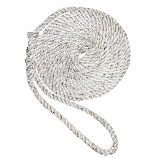 New England Ropes 3/8" Premium 3-Strand Dock Line - White w/Tracer - 15' - Boat Gear USA