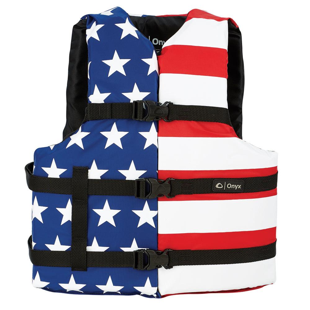 Onyx Nylon General Purpose Life Jacket - Adult Universal - Stars & Stripes - Boat Gear USA