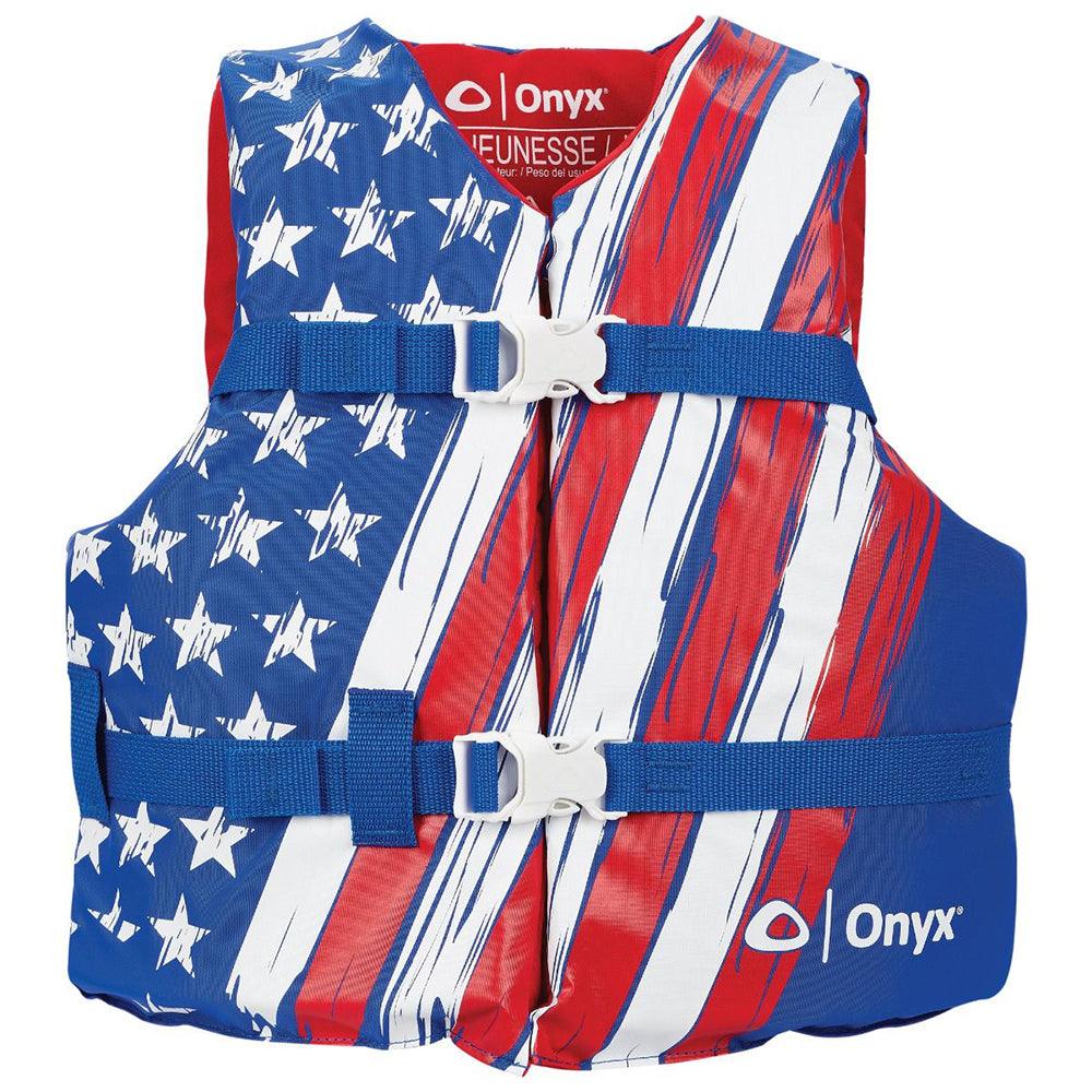 Onyx Nylon General Purpose Life Jacket - Youth 50-90lbs - Stars & Stripes - Boat Gear USA