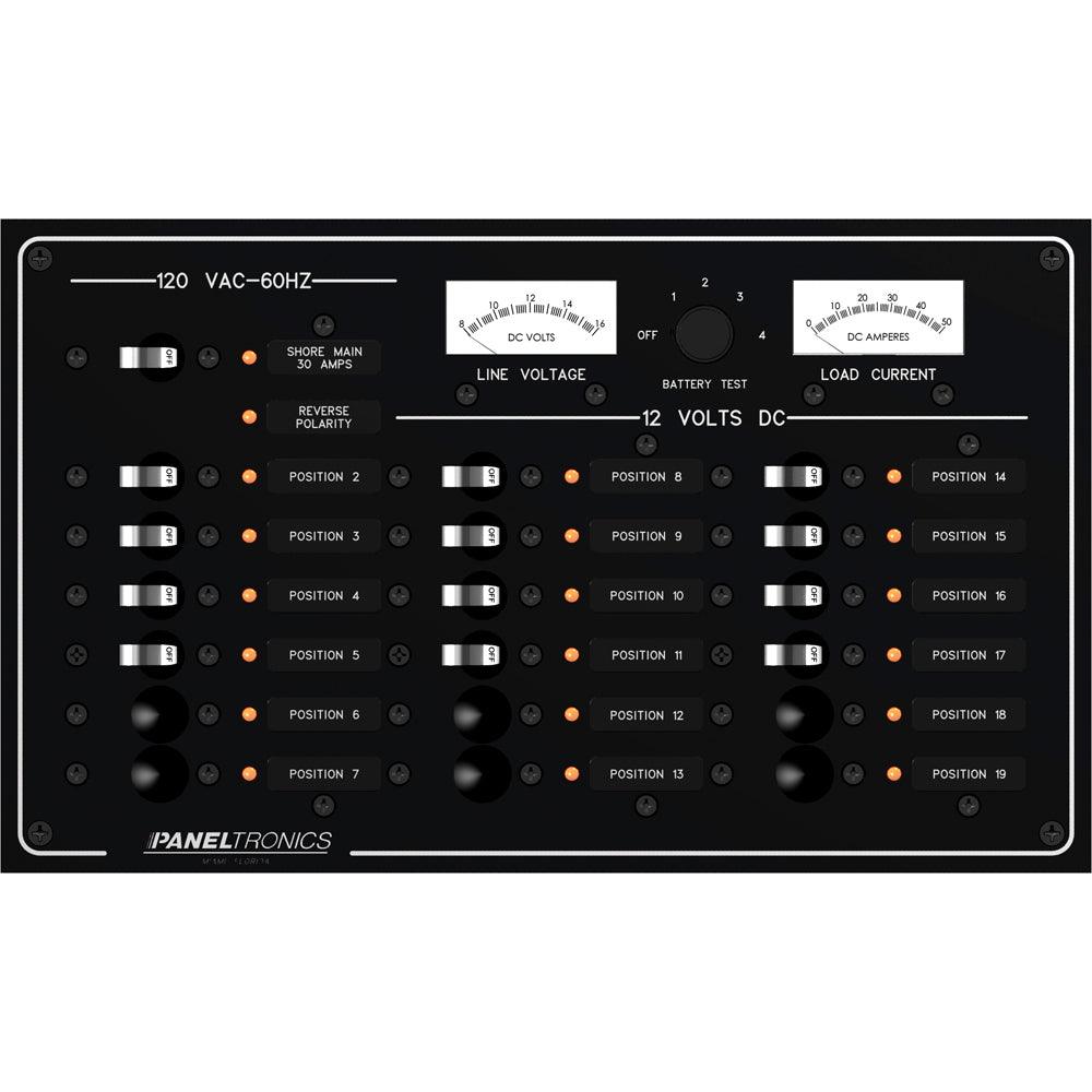 Paneltronics Standard Panel - AC/DC 19 Position Circuit Breaker w/Meters & LEDs - Boat Gear USA