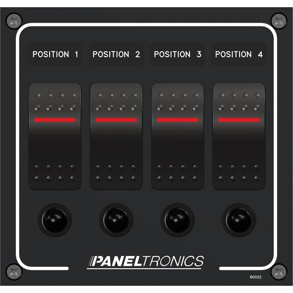 Paneltronics Waterproof Panel - DC 4-Position Illuminated Rocker Switch & Circuit Breaker - Boat Gear USA