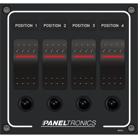 Paneltronics Waterproof Panel - DC 4-Position Illuminated Rocker Switch & Circuit Breaker - Boat Gear USA