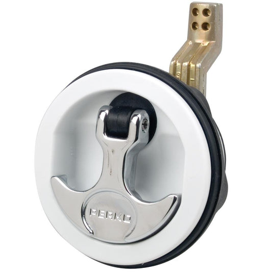Perko Flush Latch - Surface Mount Offset Cam Bar - 2.5" Hole - White - Boat Gear USA