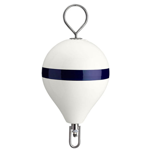 Polyform 13.5" CM Mooring Buoy w/SS Iron - White Blue Stripe - Boat Gear USA