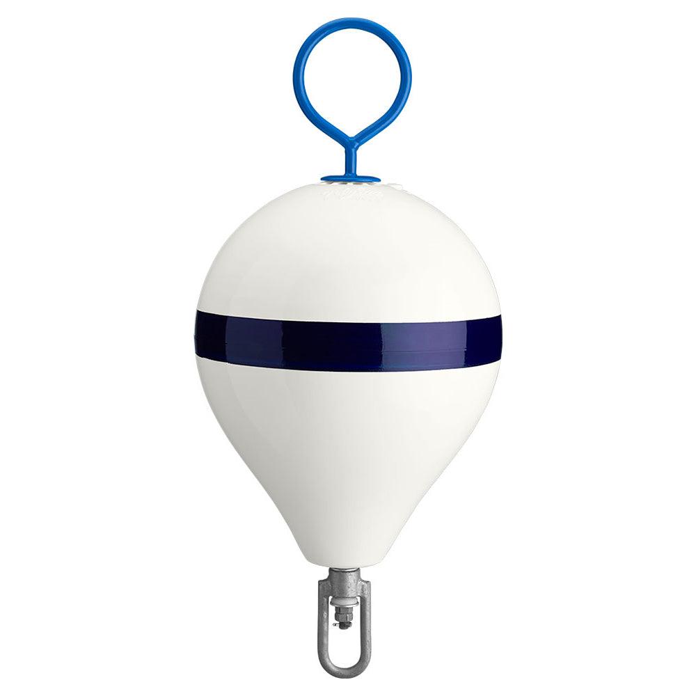Polyform 13.5" CM Mooring Buoy w/Steel Iron - White Blue Stripe - Boat Gear USA