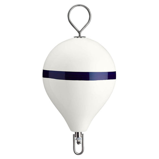 Polyform 17" CM Mooring Buoy w/SS Iron - White Blue Stripe - Boat Gear USA