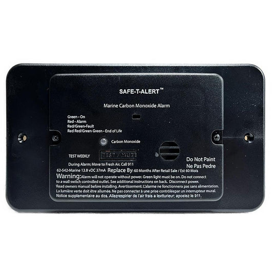 Safe-T-Alert 62 Series Marine Carbon Monoxide - Black - Flush Mount - 12V w/Relay & Trim Ring - Boat Gear USA