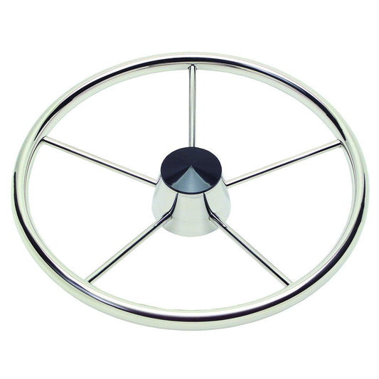 Schmitt & Ongaro 170 13.5" Stainless 5-Spoke Destroyer Wheel w/ Black Cap and Standard Rim - Fits 3/4" Tapered Shaft Helm - Boat Gear USA