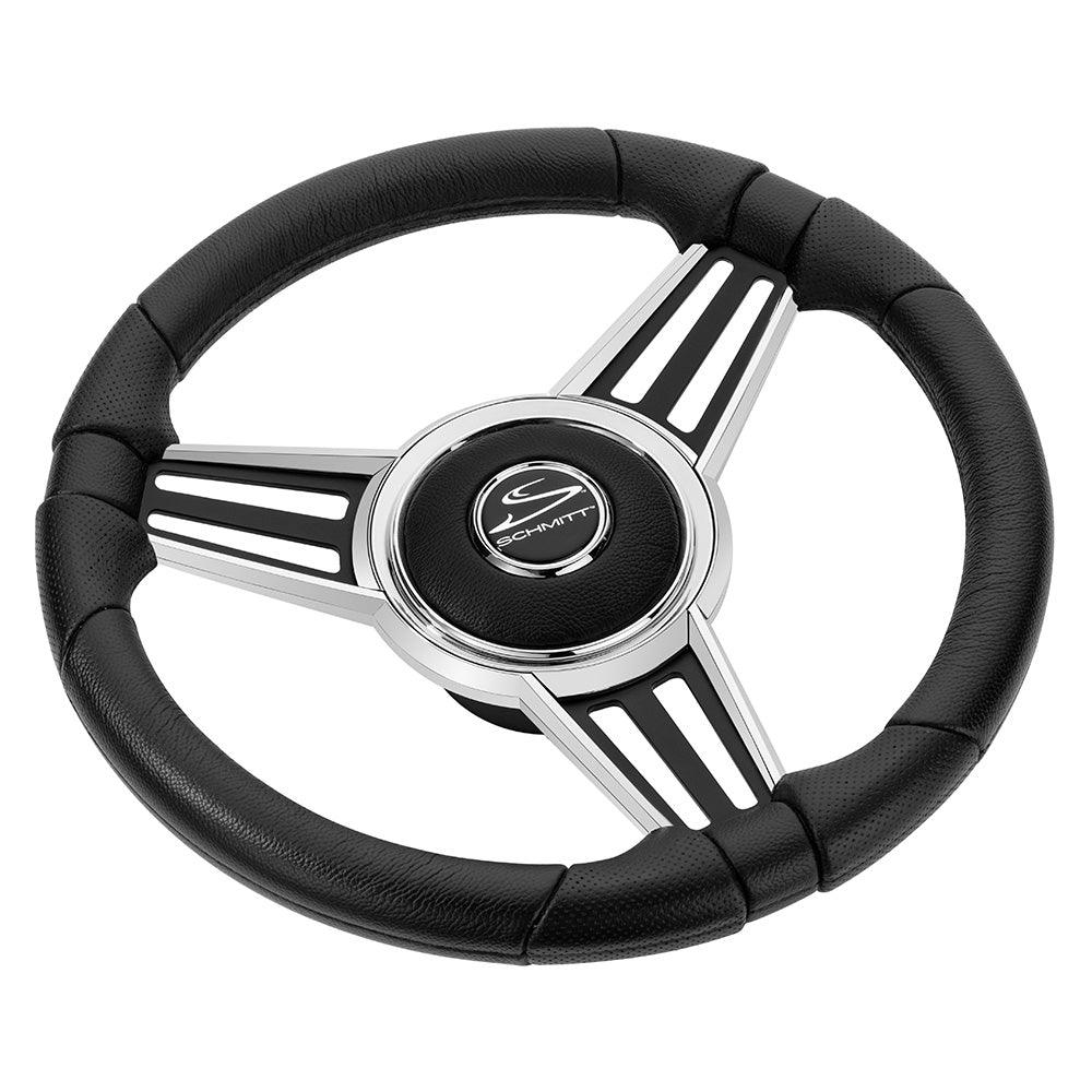 Schmitt & Ongaro PU30 14" Wheel - Chrome Cap & Spoke Inserts - Black Spokes - 3/4" Tapered Shaft - Boat Gear USA