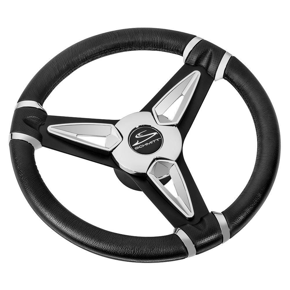 Schmitt & Ongaro PU50 14" Wheel - Chrome Cap & Spoke Inserts - Black Spokes - 3/4" Tapered Shaft - Boat Gear USA