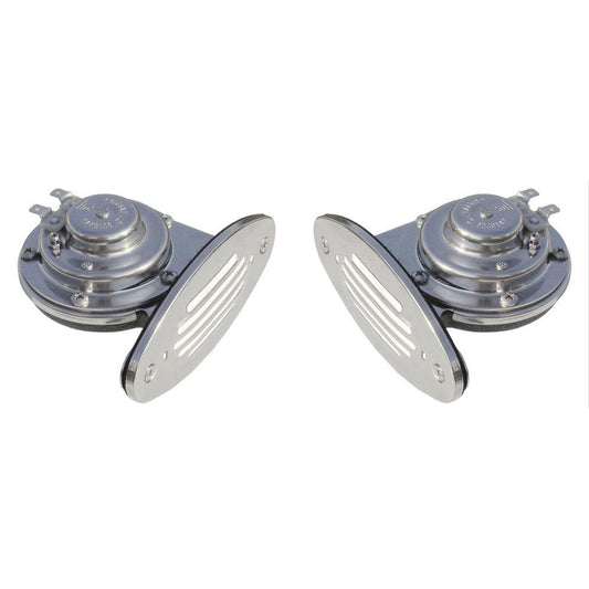 Schmitt Marine Mini Stainless Steel Dual Drop-In Horn w/Stainless Steel Grills High & Low Pitch - Boat Gear USA