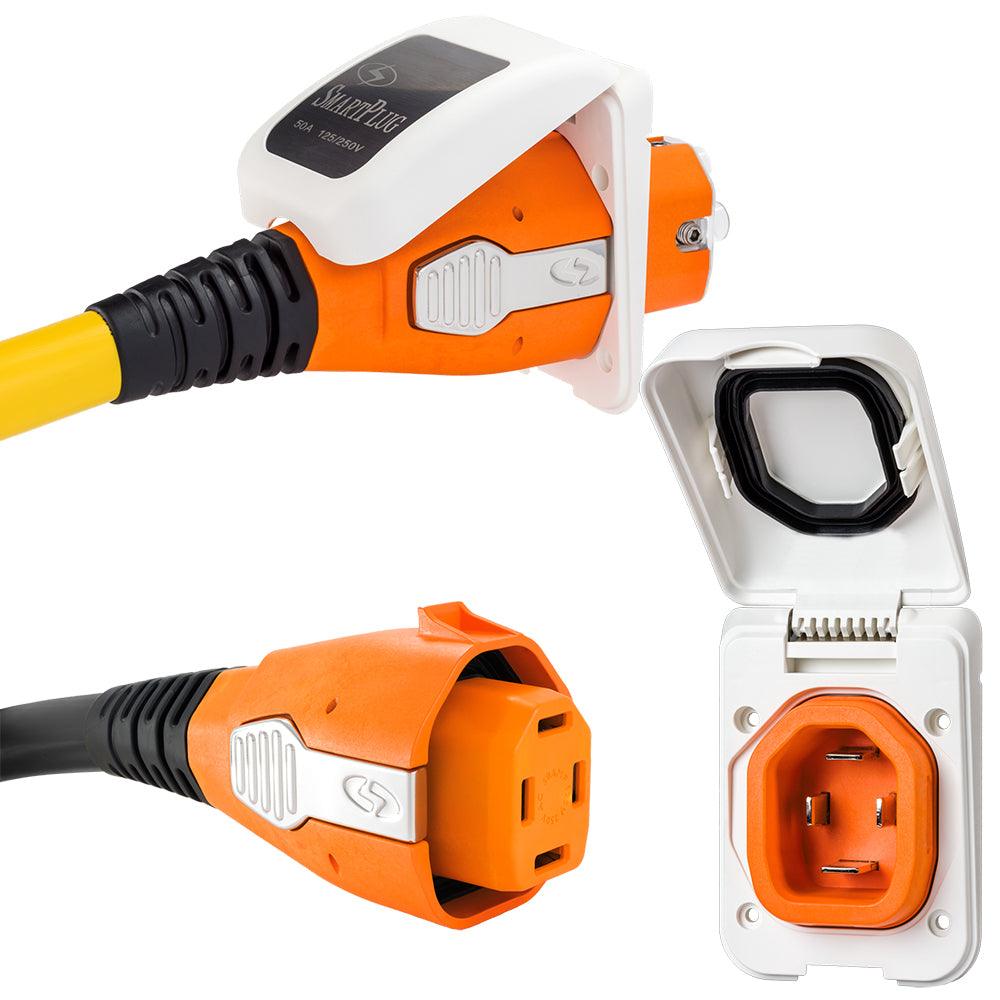 SmartPlug 50 AMP Inlet & Female Cord Connector Combo - White - Boat Gear USA