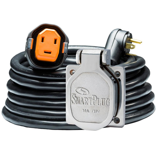 SmartPlug RV Kit 30 AMP Dual Configuration Cordset & Stainless Steel Inlet Combo - 30' - Boat Gear USA