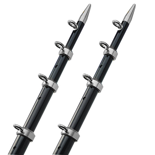 TACO 15' Telescopic Outrigger Poles HD 1-½" - Black/Silver - Boat Gear USA