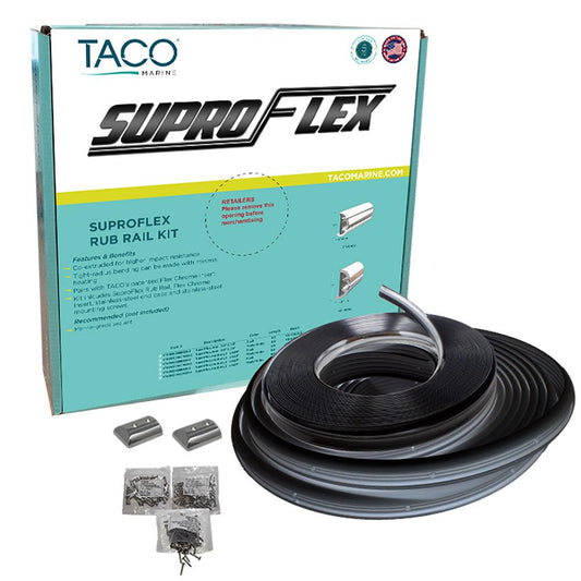 TACO SuproFlex Rub Rail Kit - Black w/Flex Chrome Insert - 2"H x 1.2"W x 80'L - Boat Gear USA