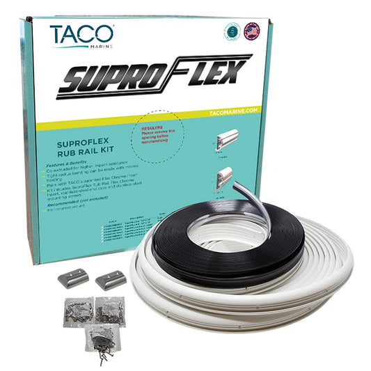 TACO SuproFlex Rub Rail Kit - White with Flex Chrome Insert - 2"H x 1.2"W x 60'L - Boat Gear USA