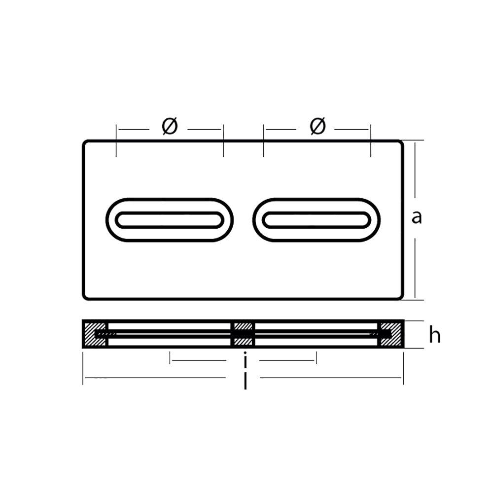 Tecnoseal Rectangular Zinc Plate Anode w/Inserts - 12" x 6" x 1" - Boat Gear USA