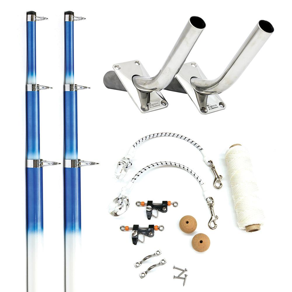 Tigress 15' Fiberglass Telescoping Outrigger System - White/Blue - Boat Gear USA
