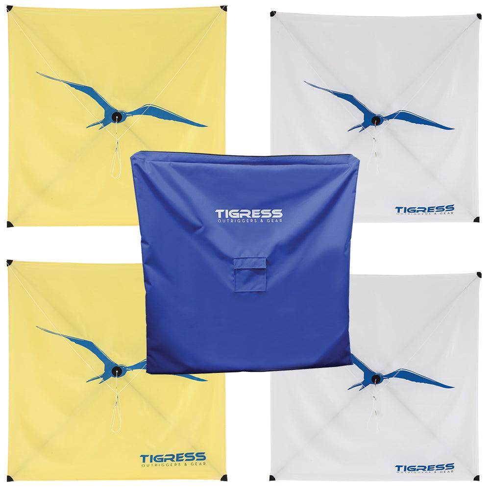 Tigress Kite Kit - 2-All Purpose Yellow, 2-Specialty White & Storage Bag - Boat Gear USA