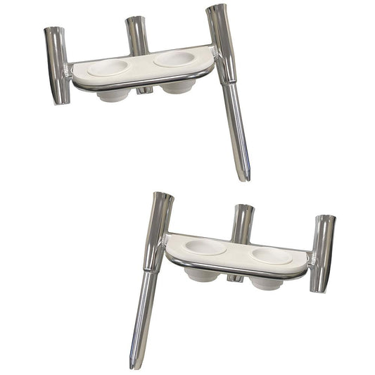 Tigress Offset Triple Rod Holder w/Cup Holders - Port Side & Starboard Side - Polished Aluminum - Boat Gear USA
