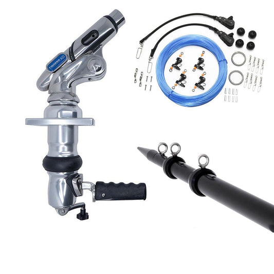 Tigress XD Crank Top Mount System - 18' - Black Outriggers Pro Series Double Rigging Kit - Boat Gear USA
