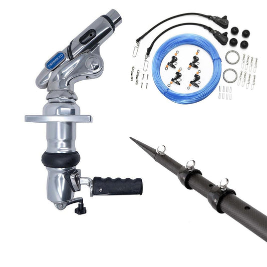 Tigress XD Crank Top Mount System - 18' - Carbon Fiber XD Black/Black Outriggers Pro Series Double Rigging Kit - Boat Gear USA