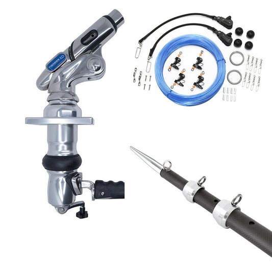 Tigress XD Crank Top Mount System - 18' - Carbon Fiber XD Black/Silver Outriggers Pro Series Double Rigging Kit - Boat Gear USA