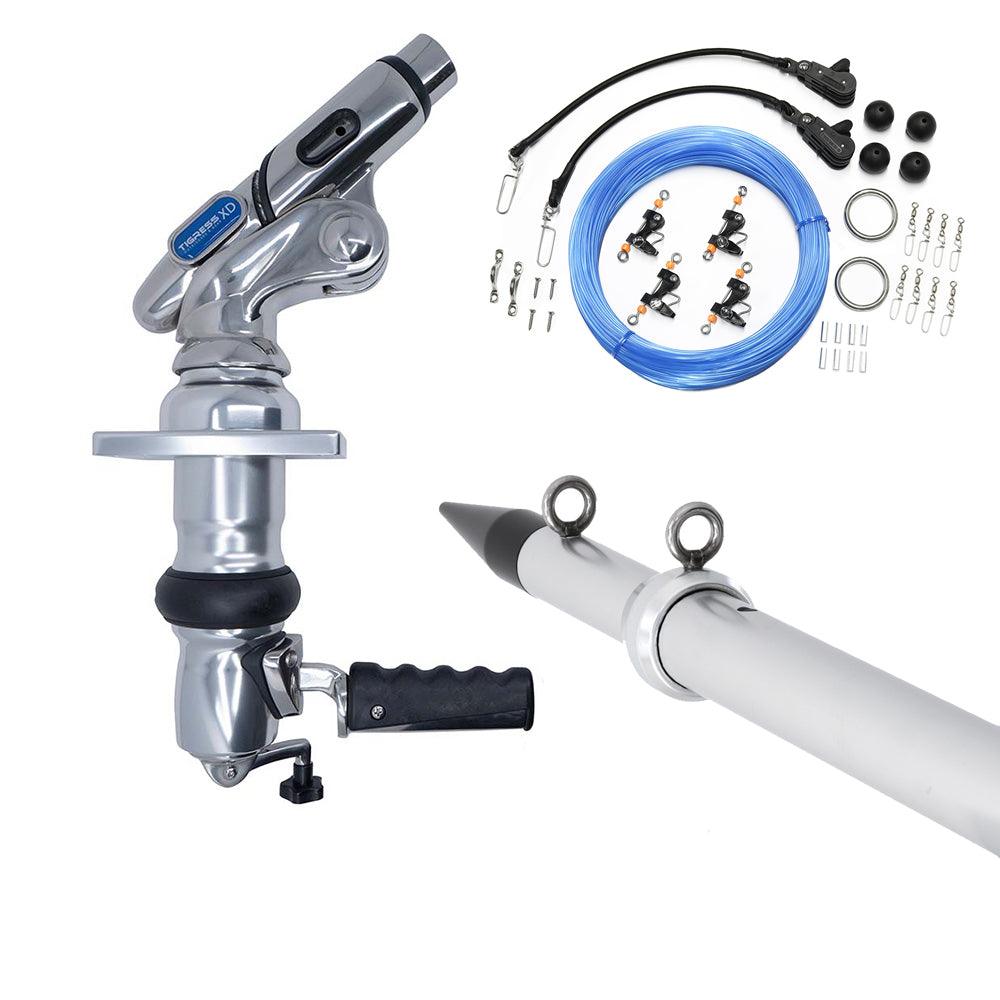 Tigress XD Crank Top Mount System - 18' - Silver Outriggers Pro Series Double Rigging Kit - Boat Gear USA