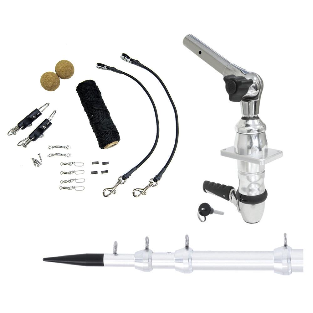 Tigress XD Top Mount System - 15' - Silver Outriggers Elite Rigging Kit - Boat Gear USA
