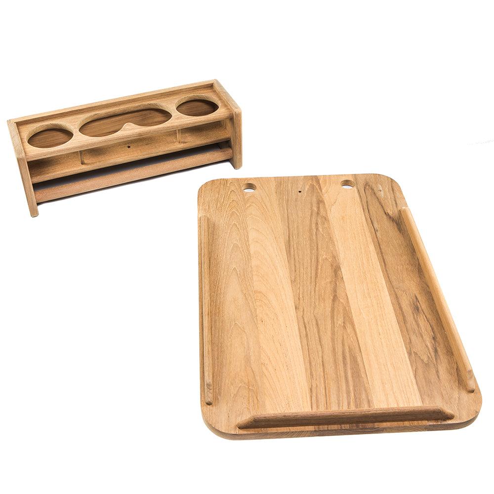 Whitecap Teak Drinkholder w/Removable Cockpit Table Top - Holds 4 Glasses - Boat Gear USA