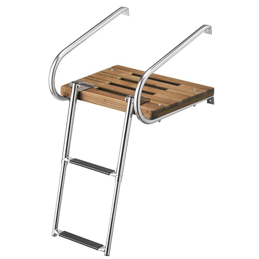 Whitecap Teak Swim Platform w/2-Step Telescoping Ladder f/Boats w/Inboard/Outboard Motors - Boat Gear USA