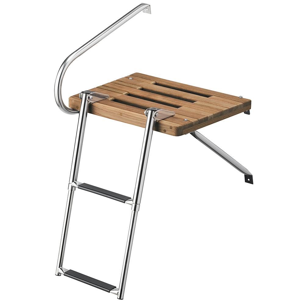 Whitecap Teak Swim Platform w/2-Step Telescoping Ladder f/Boats w/Outboard Motors - Boat Gear USA