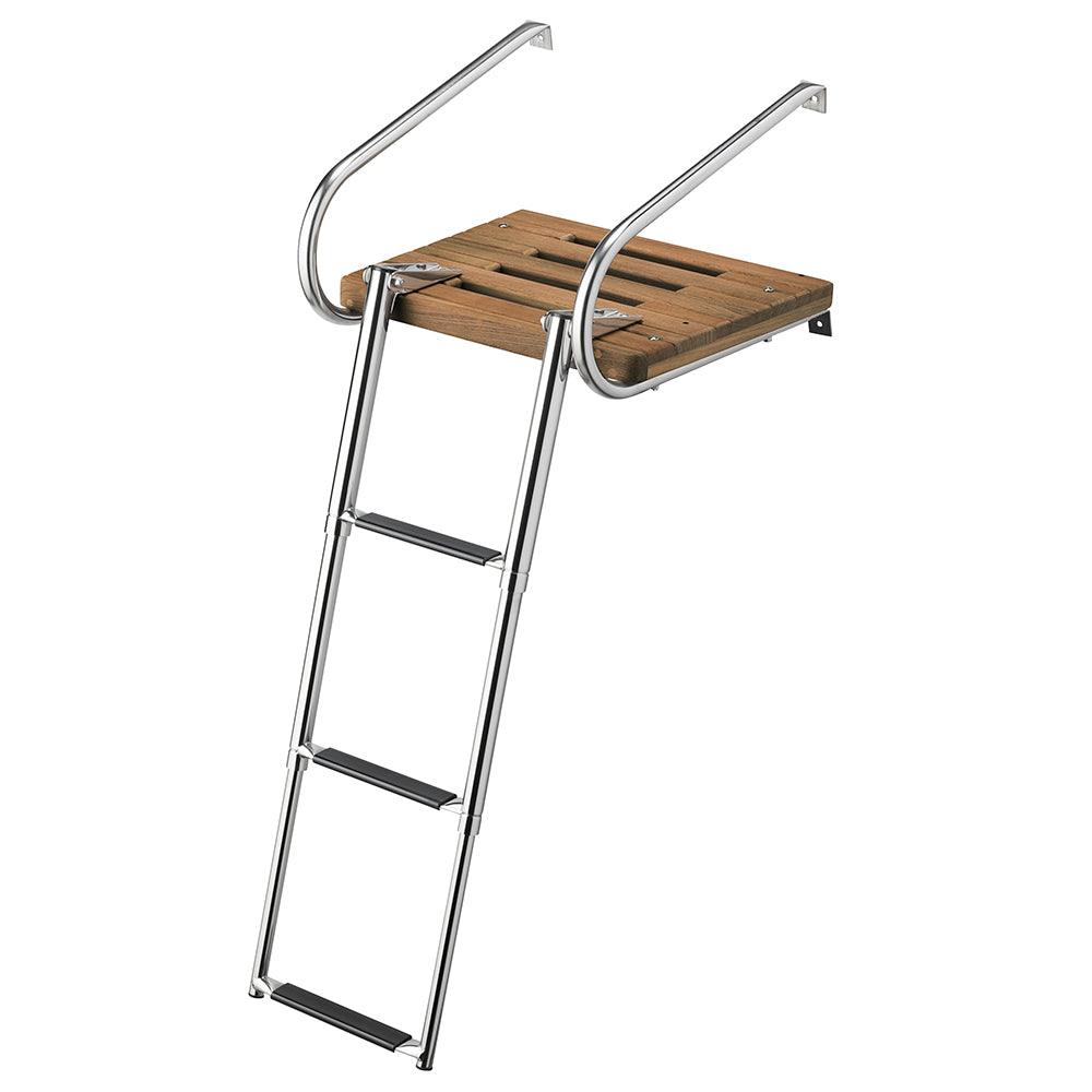 Whitecap Teak Swim Platform w/3-Step Telescoping Ladder f/Boats w/Inboard/Outboard Motors - Boat Gear USA