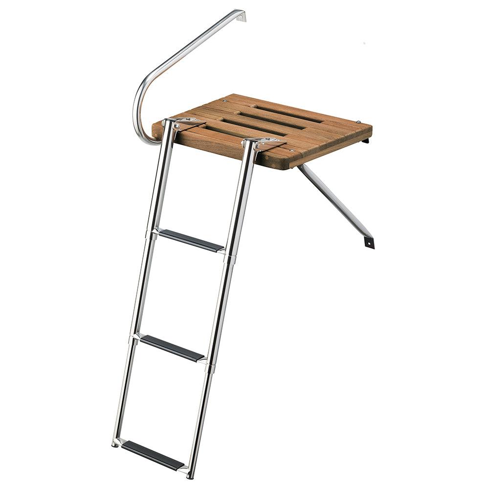 Whitecap Teak Swim Platform w/3-Step Telescoping Ladder f/Boats w/Outboard Motors - Boat Gear USA