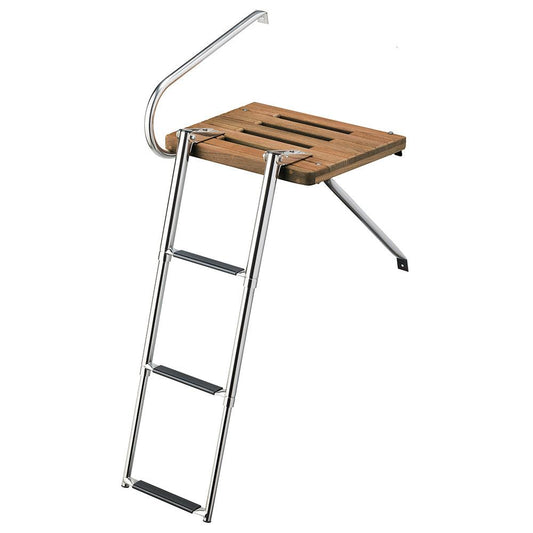 Whitecap Teak Swim Platform w/3-Step Telescoping Ladder f/Boats w/Outboard Motors - Boat Gear USA