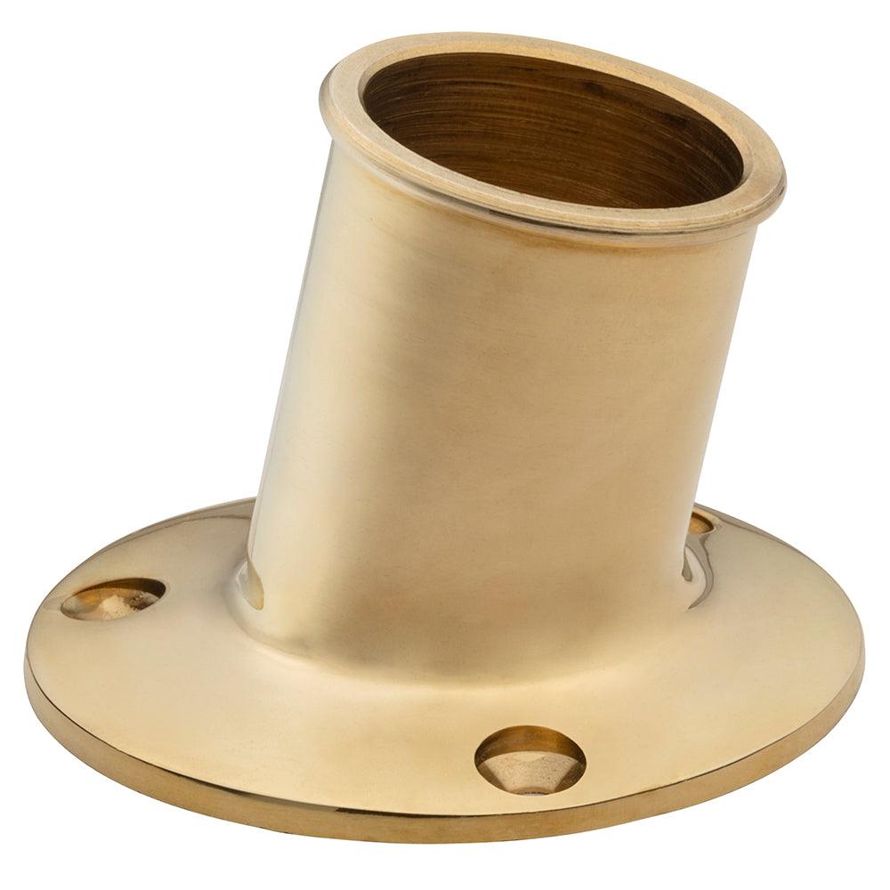 Whitecap Top-Mounted Flag Pole Socket - Polished Brass - 1-1/4" ID - Boat Gear USA